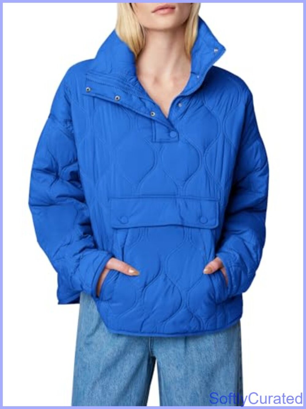 Women's Quilted Puffer Jacket Half Zip Pullover Oversized Lightweight Coat